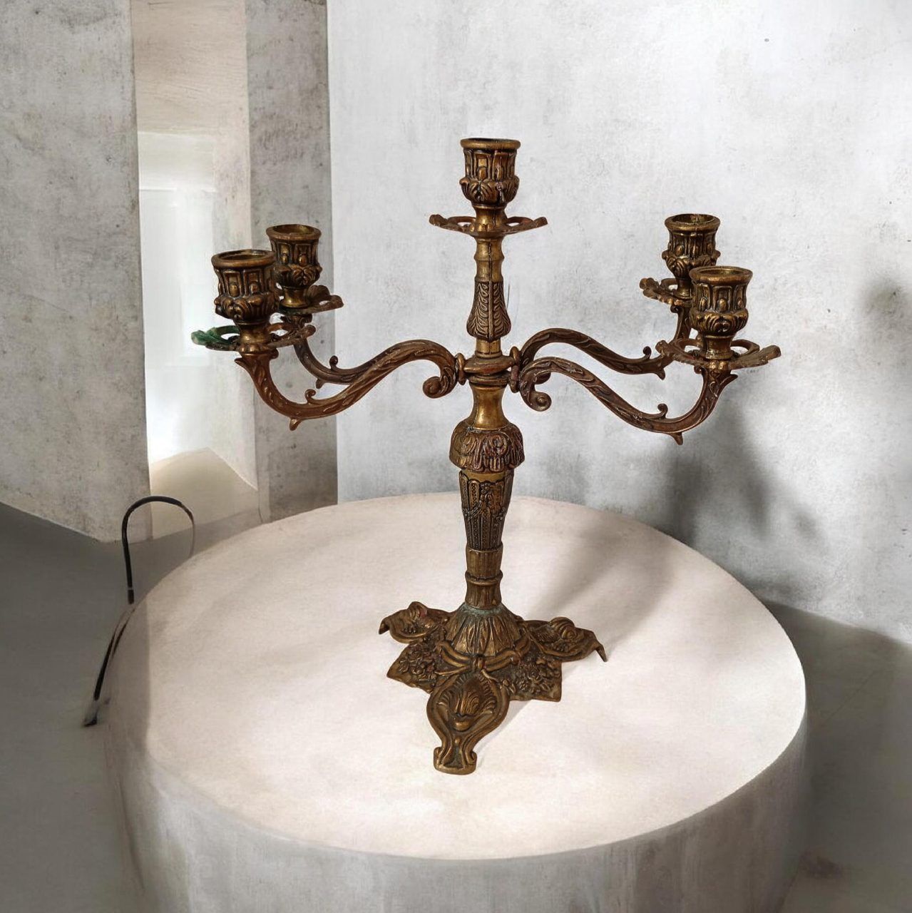 Ohne Marke Antiker Bronze Kerzenständer / Kandelaber, 5-armig