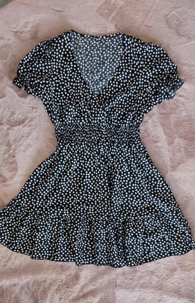 Schwarzes Sommerkleid mit Blümchen von Shein in Größe M
