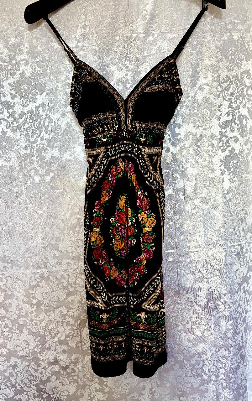 OPL Fashion Boho Slip Dress / Midikleid mit Schalprint & Blumen, Gr. S/M