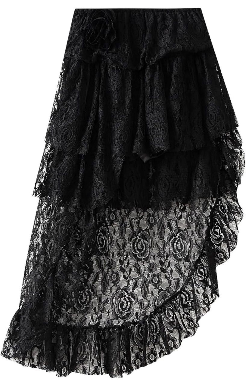 Amazon Gothic Vokuhila Spitzenrock mit integrierter Skort & Tüllrose Grunge / Y2K Size 36