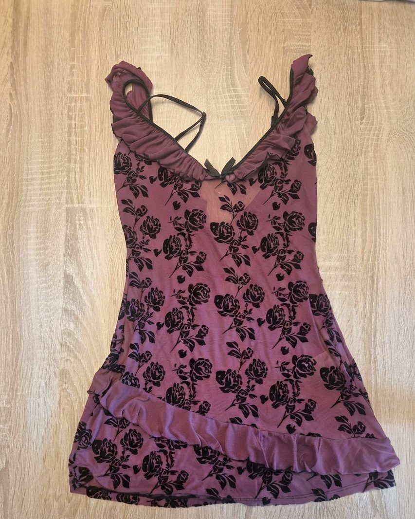 Cotteli Collektion Wunderschönes, florales Kleid mit Rüschen (Lila/Schwarz) Vintage-Look Size S