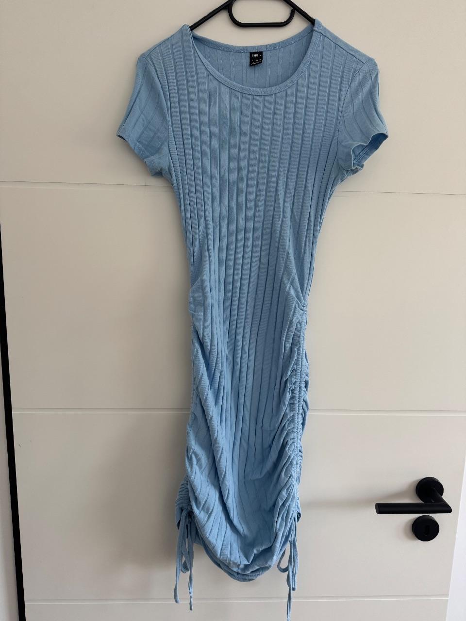 Hellblaues Rippstrick-Kleid mit Kordelzügen - SHEIN – S / 36