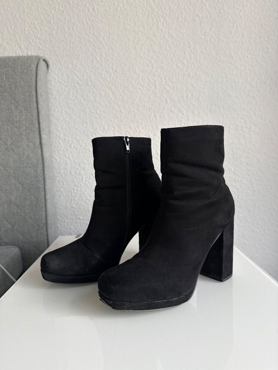 Ohne Marke Schwarze Plateau-Stiefeletten mit Blockabsatz – Gr. 38 Size 38
