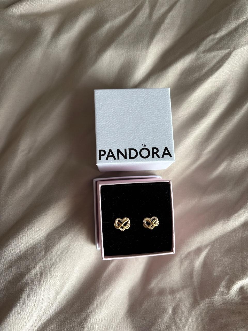 Pandora Unendlichkeits-Herz Ohrringe 14K Vergoldung Neu