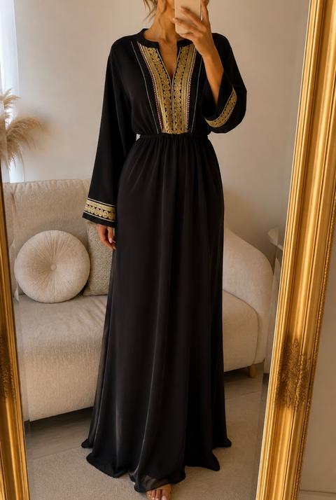 Maxikleid Abaya Schwarz Gold Gr. M Boutique Elegant Festkleid Kaftan