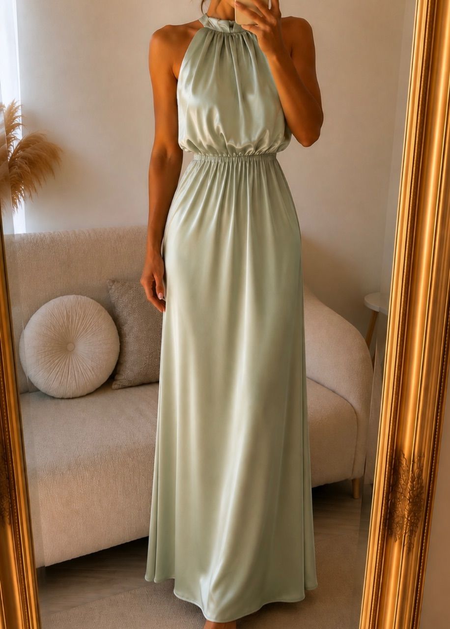 Keine  Satin Maxikleid Mint Gr. S Elegantes Abendkleid Neckholder Hochzeit Abschluss Size S 