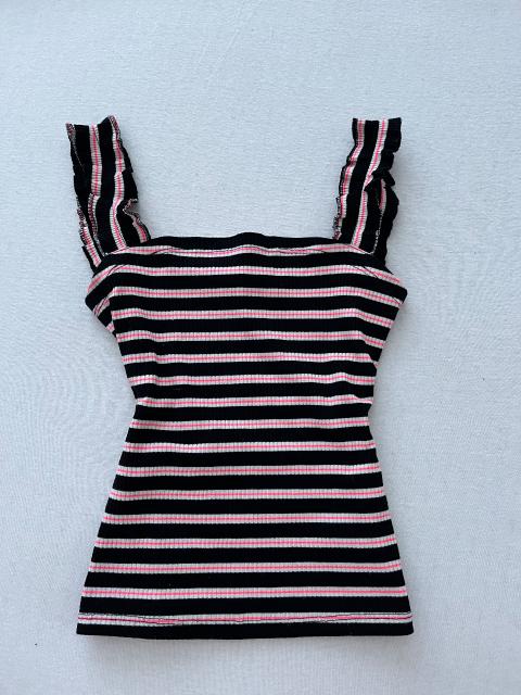 Primark Schönes Pink/weiß/schwarz gestreiftes Trägertop Gr. 158 von primark Size 158