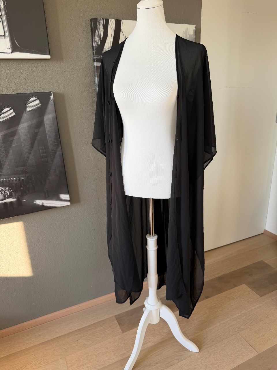 H&M H&M Kimono One Size Schwarz Chiffon Kaftan Strandkimono Beach Cover Up Cardigan  Size Einheitsgröße