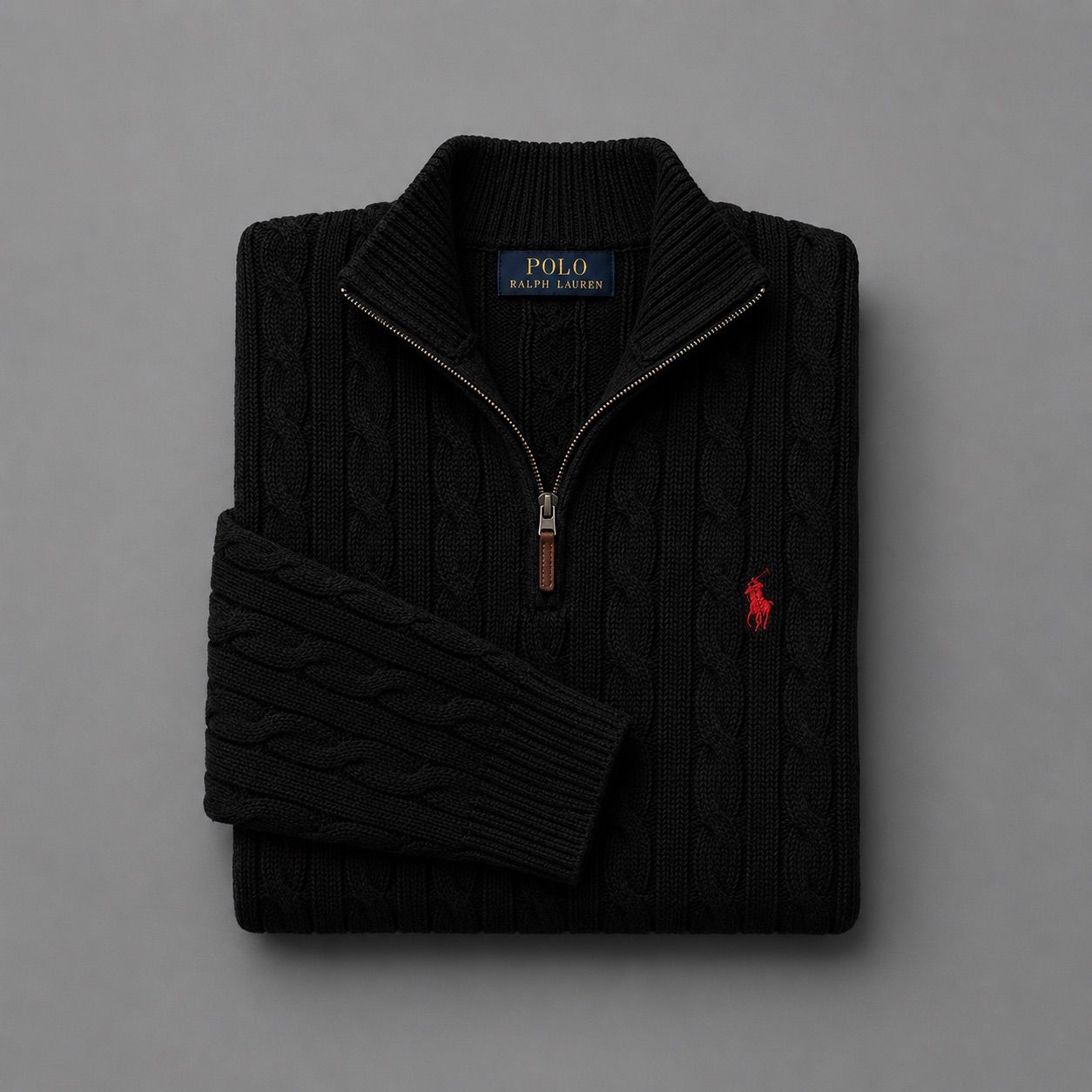 Polo Ralph Lauren  Ralph Lauren Cable Knit Quarter Zip Pullover Schwarz XL Custom Fit Size XL