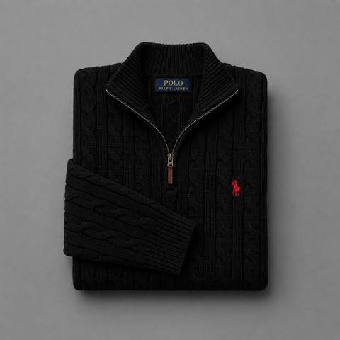 Polo Ralph Lauren Ralph Lauren Cable Knit Quarter Zip Pullover Schwarz XL Custom Fit Size XL