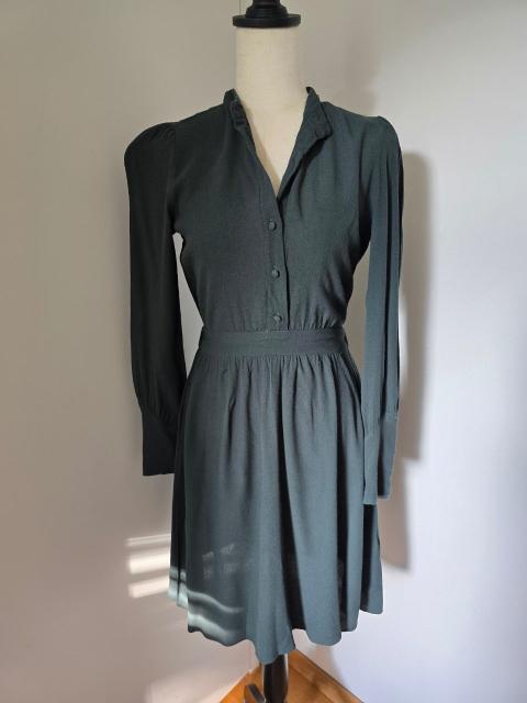 WE Fashion WE Fashion Hemdblusenkleid XS – Dunkelgrün Viskose Stehkragen Elegant Size XS