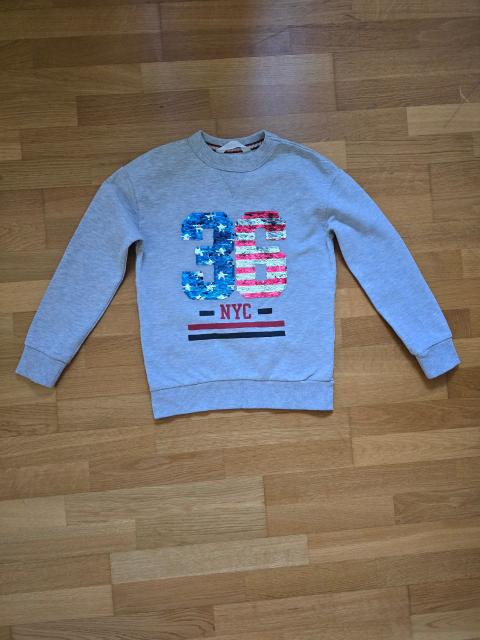 H&M H&M Sweatshirt Wende-Pailletten Gr. 134/140 – Grau NYC USA Print Size 134