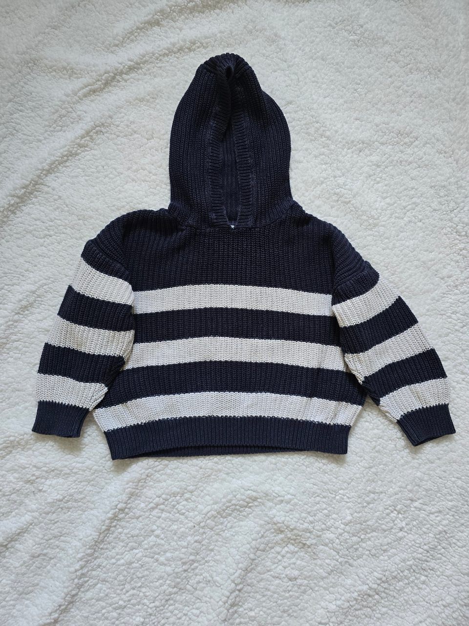 Vertbaudet  Vertbaudet Strickpullover Kapuze Gr 104 – Dunkelblau Weiß Streifen Baumwolle Size 104