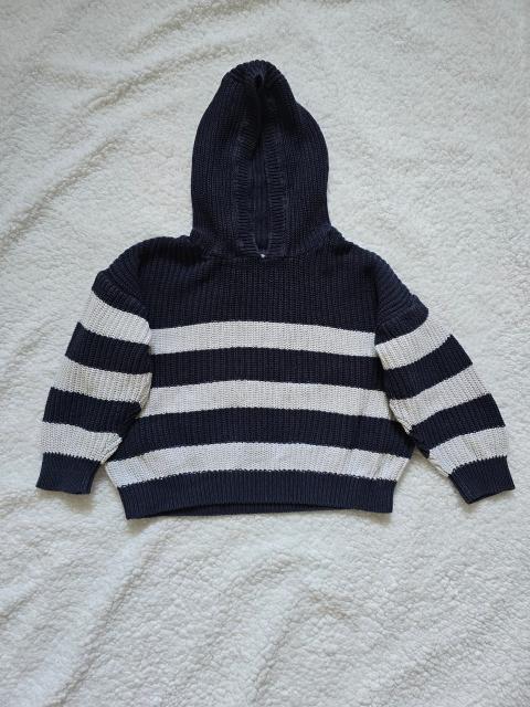 Vertbaudet Vertbaudet Strickpullover Kapuze Gr 104 – Dunkelblau Weiß Streifen Baumwolle Size 104