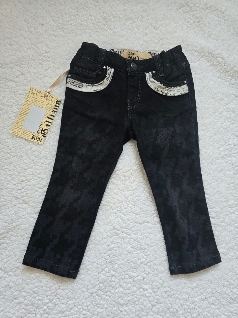John Galliano  John Galliano Kids Gazette Print Jeans 80 (12M) – Schwarz Jacquard Denim Vintage Size 80