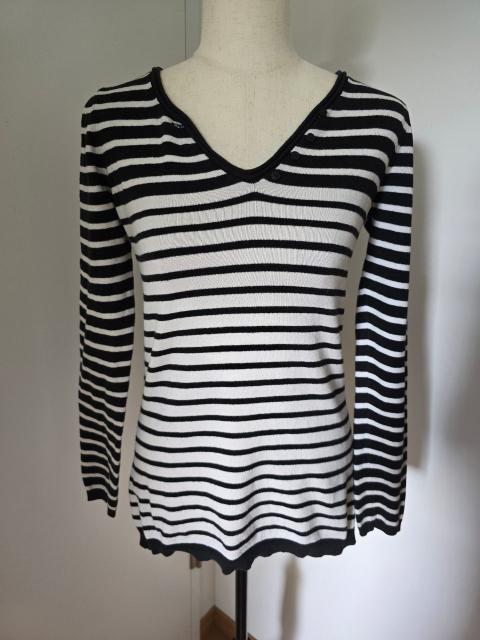 Esprit Feinstrickpullover S – Schwarz Weiß Gestreift V-Ausschnitt