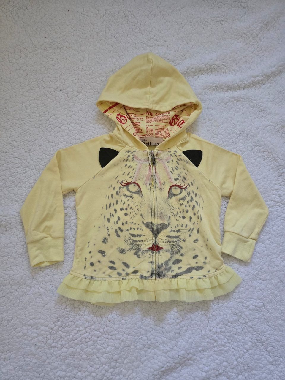 John Galliano  John Galliano Kids Leopard Cut-Out Hoodie 12M – Gelb Y2K Vintage Size 80