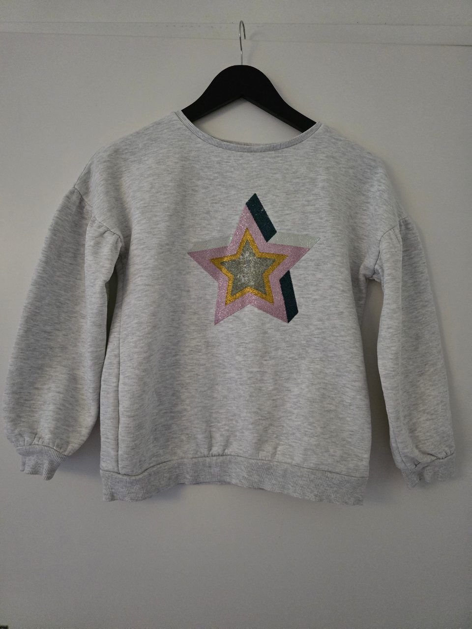 Manguun Teens Pullover Sweatshirt Gr. 152 Grau Glitzer Stern Cotton Blend