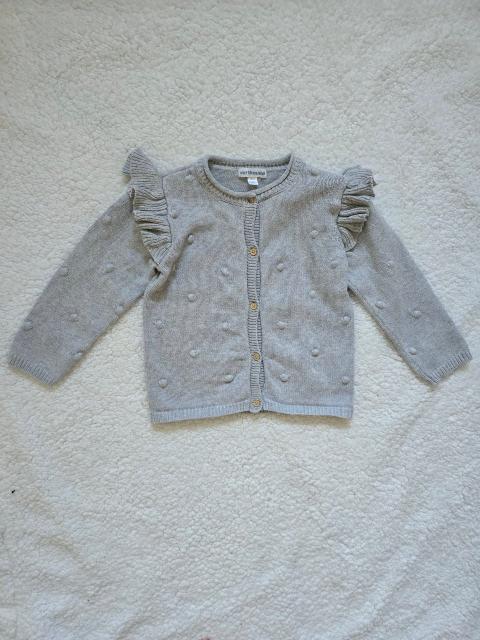 Vertbaudet Vertbaudet Strickjacke Rüschen Pompons 86cm 24M – Hellgrau Baumwolle Boho Scandi Size 86