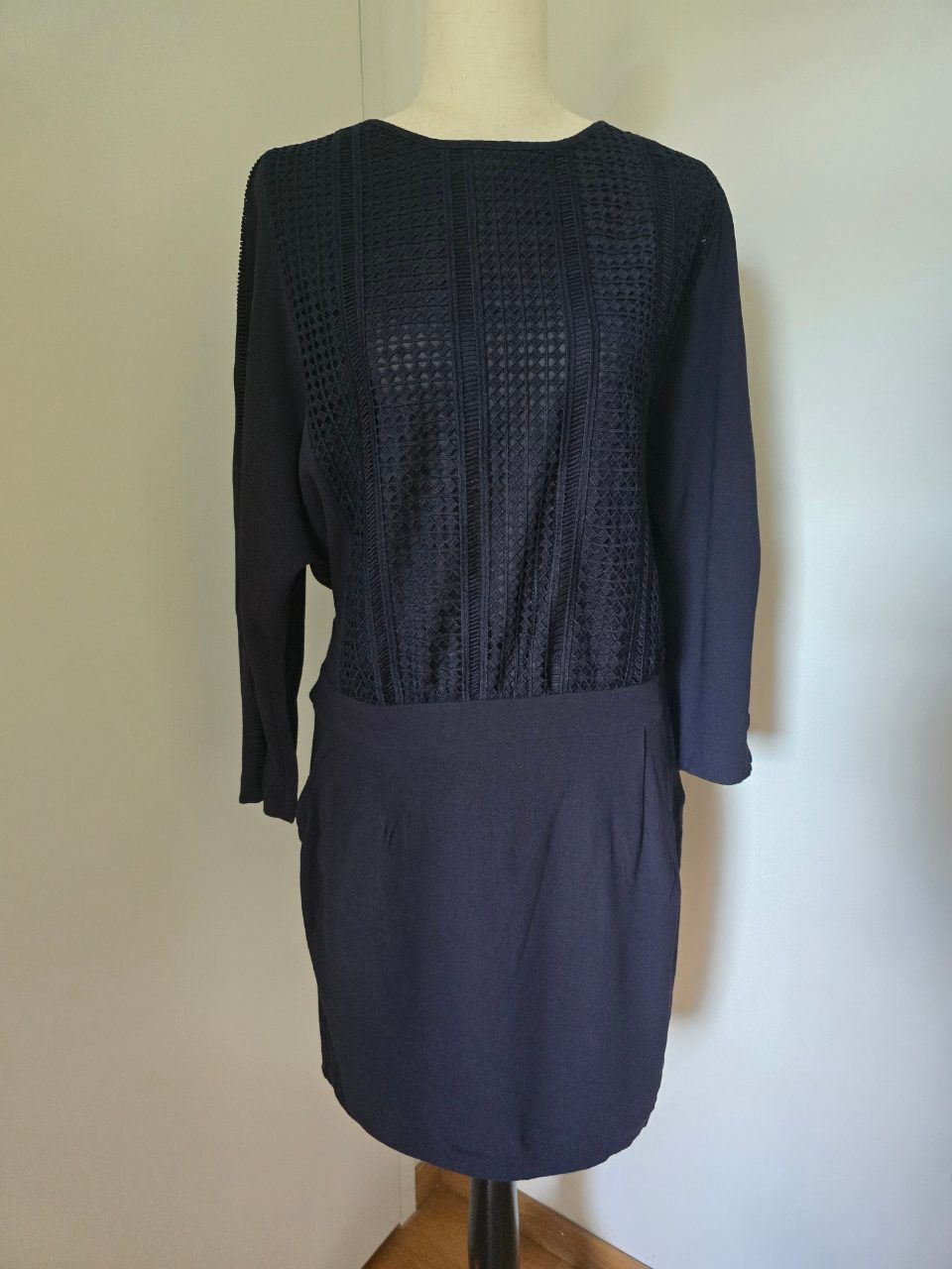 SET SET Minikleid Spitze 38 – Dunkelblau Viskose Boho Scandi Size 38