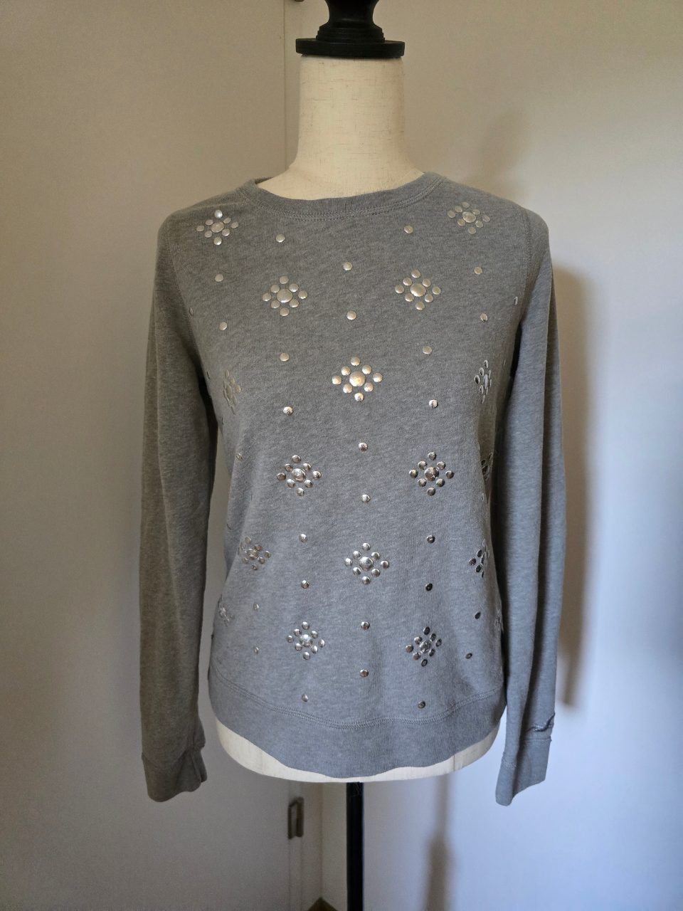 Hollister  Hollister Feinstrickpullover S – Grau Nieten Chiffon-Rücken Y2K Size S