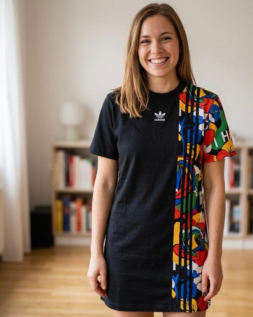 Adidas Originals T-Shirt Kleid / Longshirt Bunt Split-Design Gr. S (DE 36)