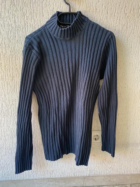 Agnès b. PARIS Agnès b. PARIS Designer Rollkragen Pullover Rippstrick Gr. S Grau Blau Woll-Mix Size S