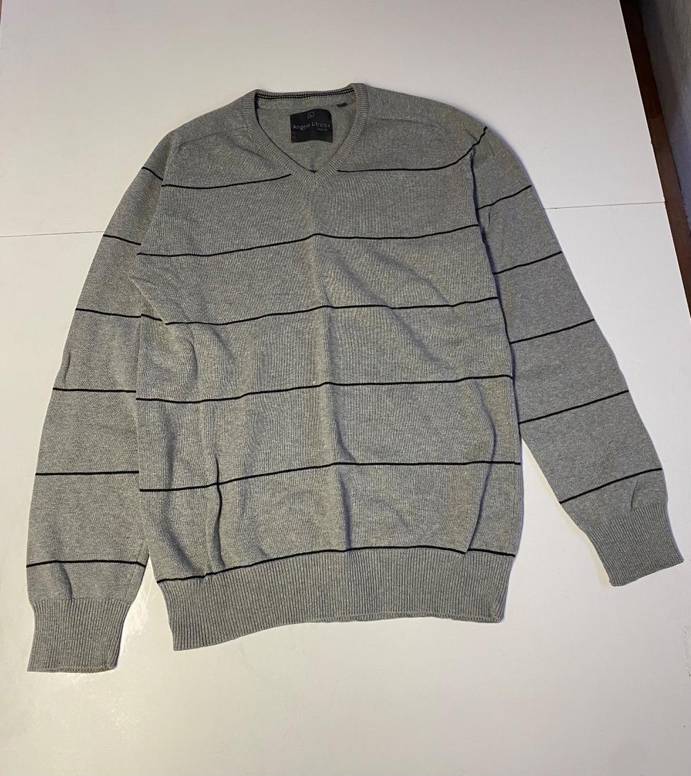 Angelo Litrico Herren Strickpullover Grau Gestreift Gr. L