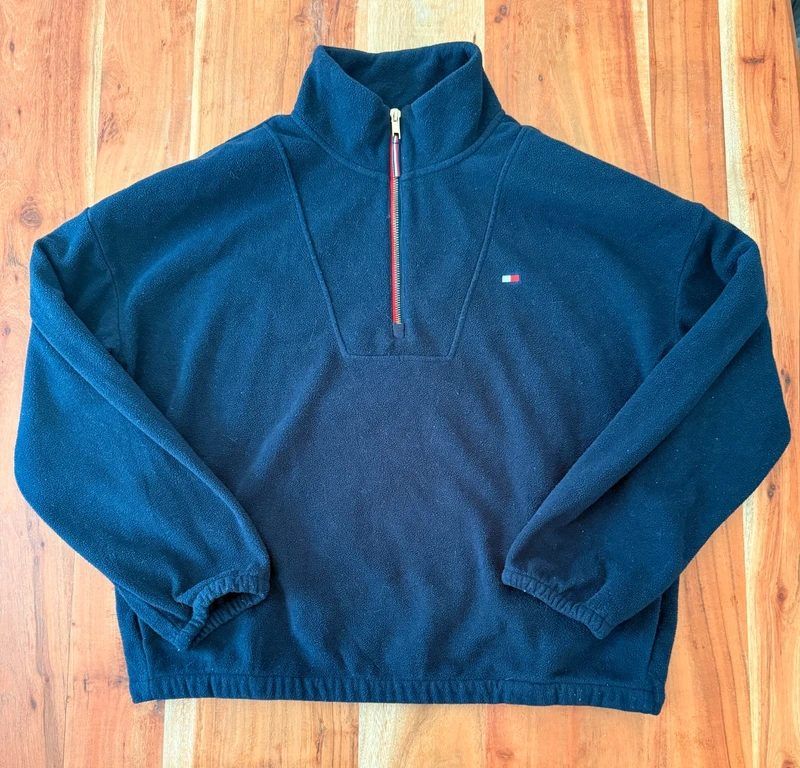 Tommy Hilfiger Tommy Hilfiger Fleece Troyer L Navy Half Zip Pullover Flag Logo Quarter Zip 76J1 Size L