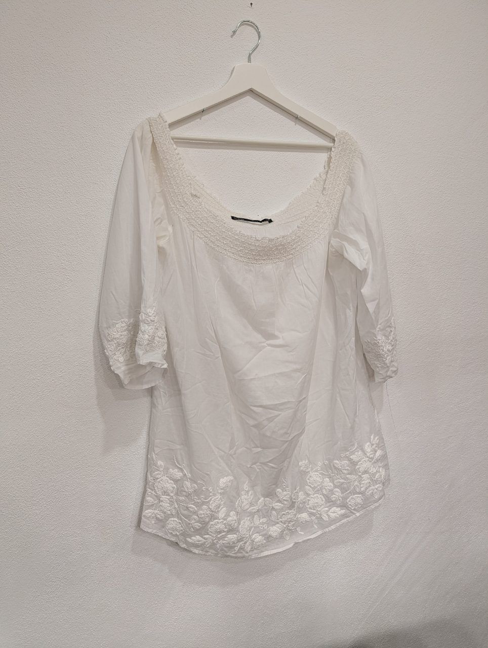 Zara ZARA Basic Tunika / Bluse – Weiß mit Lochstickerei / Stickerei – Gr. M Size M