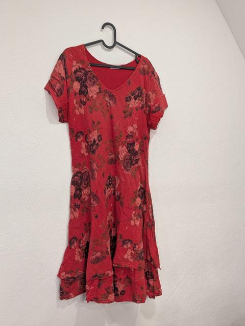 Fashion Highlight Fashion Highlight Sommerkleid / Tunikakleid – Rot mit Rosen-Muster – Gr. XXL Size XXL