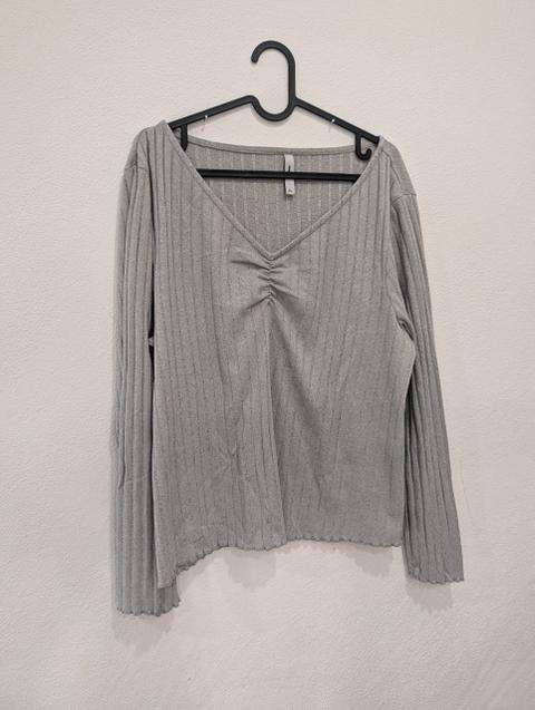 Ever.me ever.me Rippstrick Langarm-Shirt – Hellgrau / Silber – Gr. XL (Raffung am Aussch Size XL