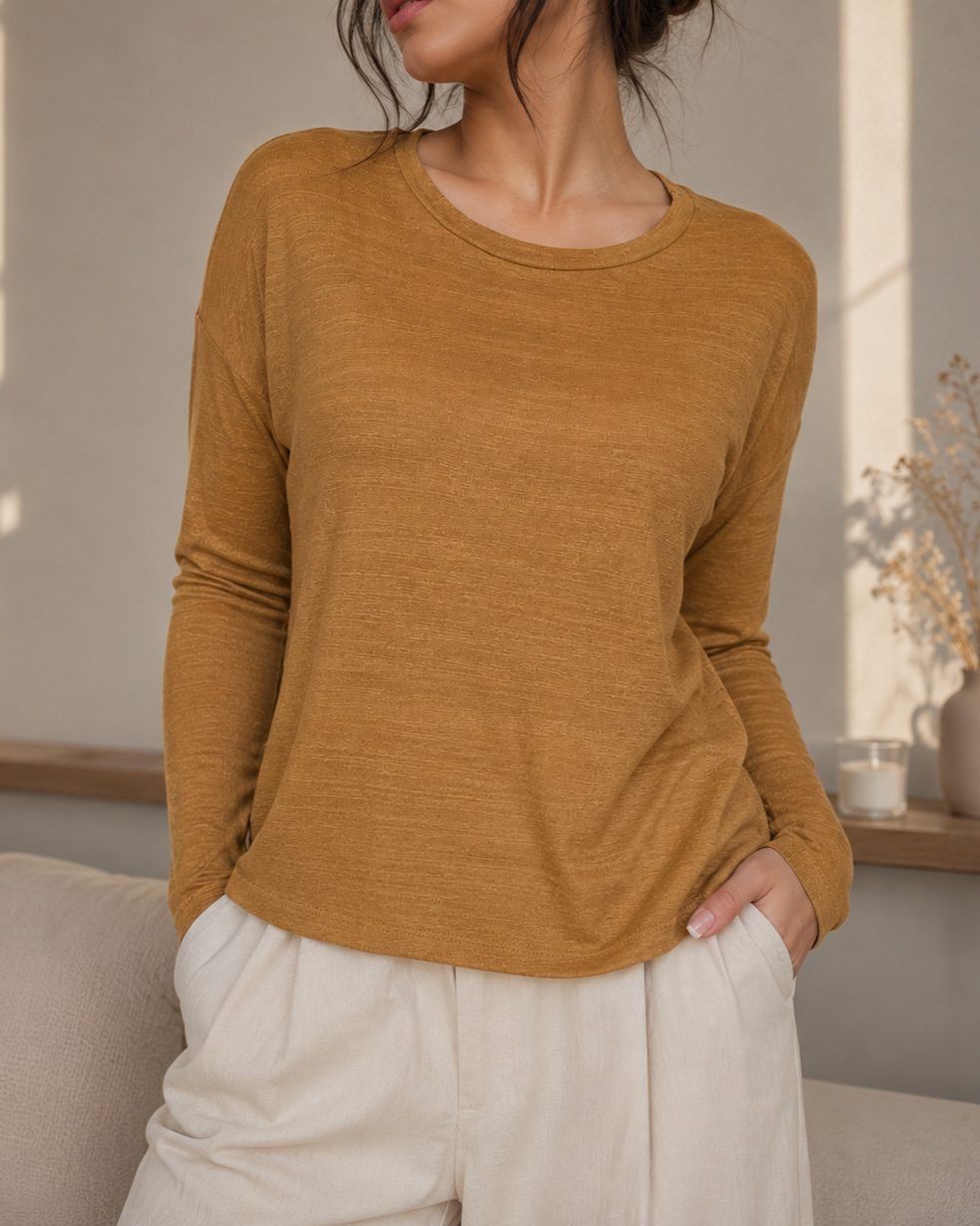 Stradivarius Stradivarius Basics Longsleeve Top Senfgelb | Gr. S Size S
