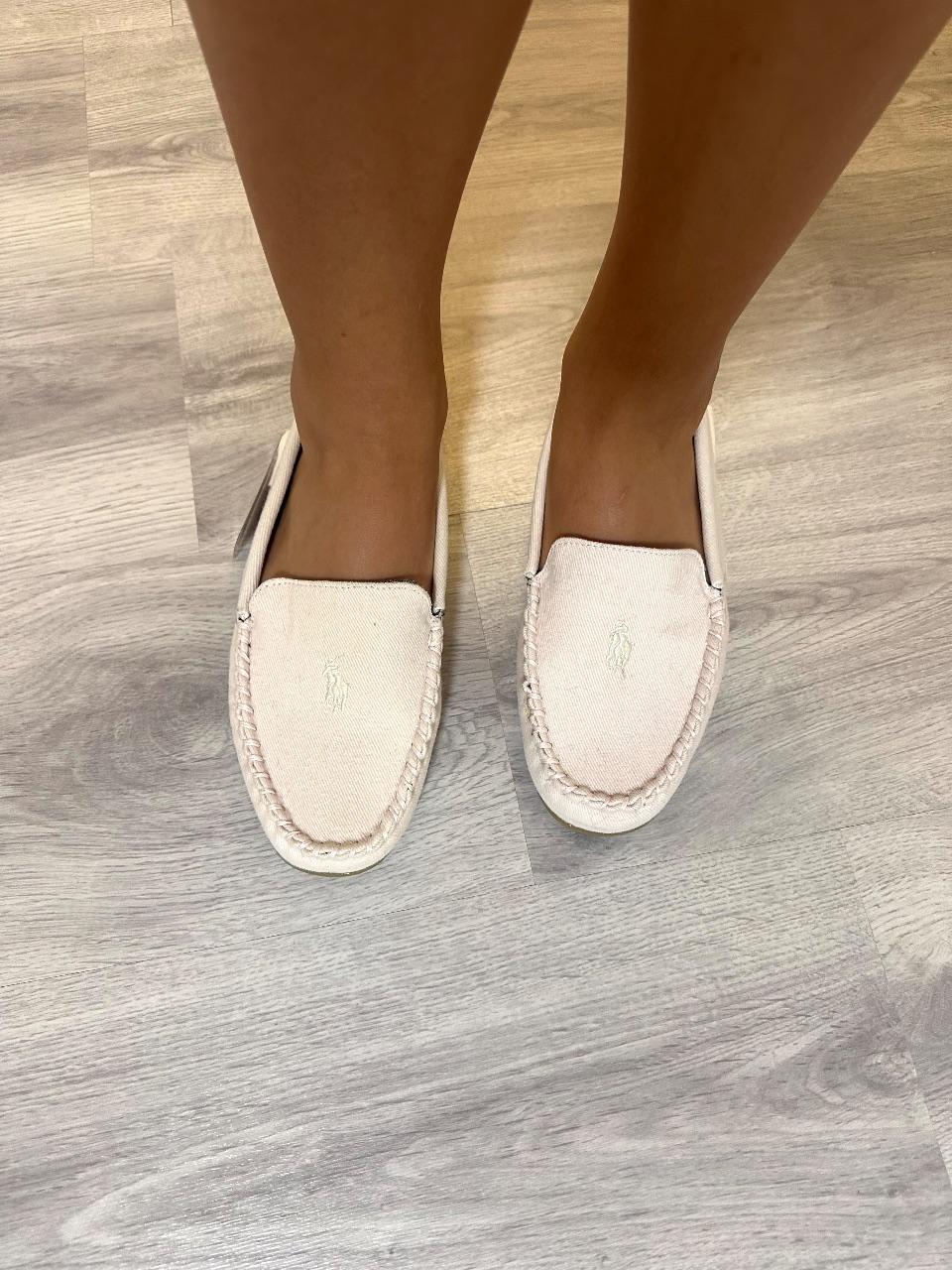 Polo Ralph Lauren Damen Slipper – Rosa Canvas Mokassins
