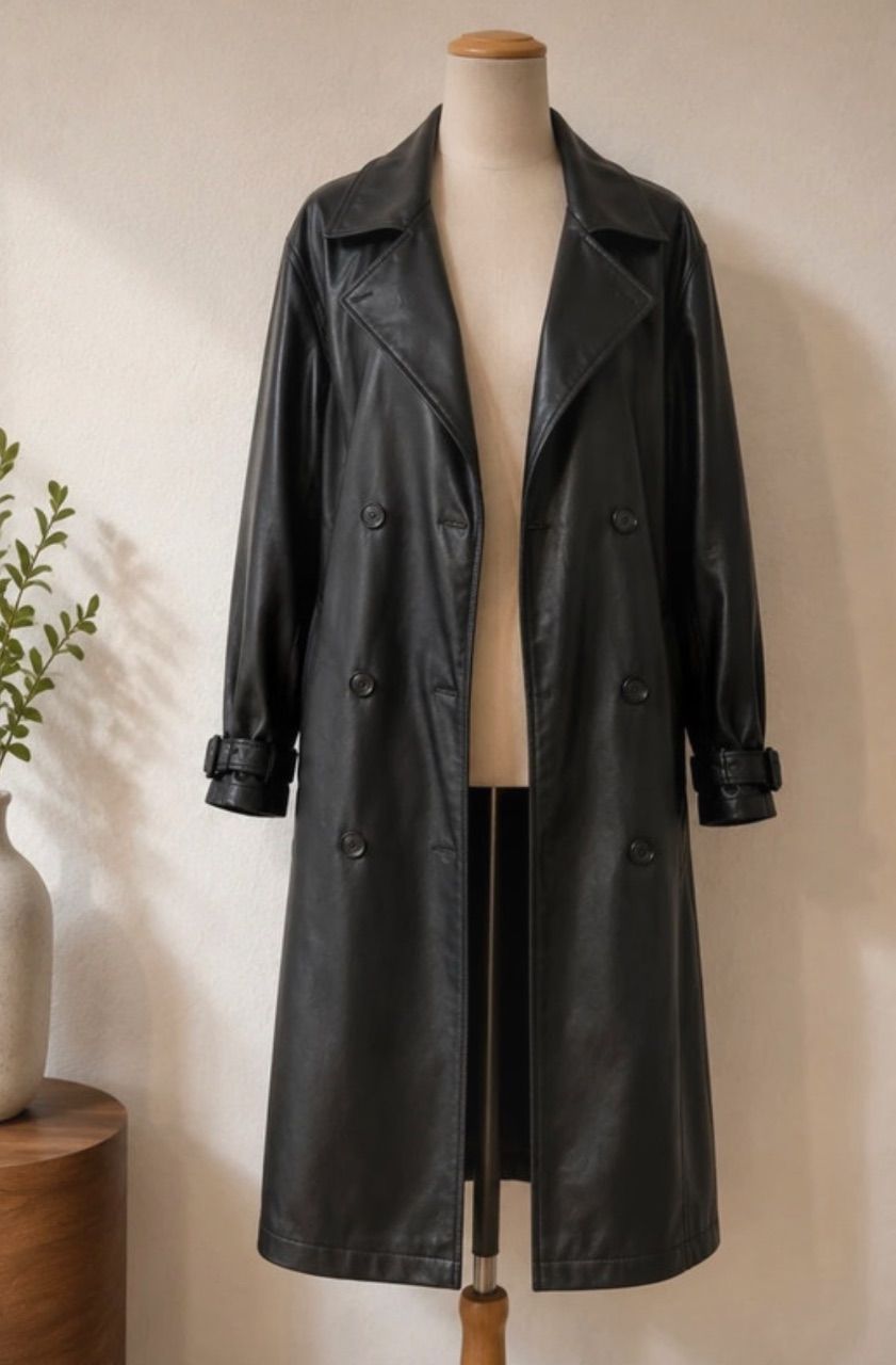 C&A Langer Kunstleder Mantel/Trenchcoat/Leder Schwarz Gr. M Oversized | C&A Size M