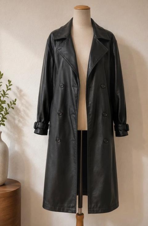 C&A Langer Kunstleder Mantel/Trenchcoat/Leder Schwarz Gr. M Oversized | C&A Size M