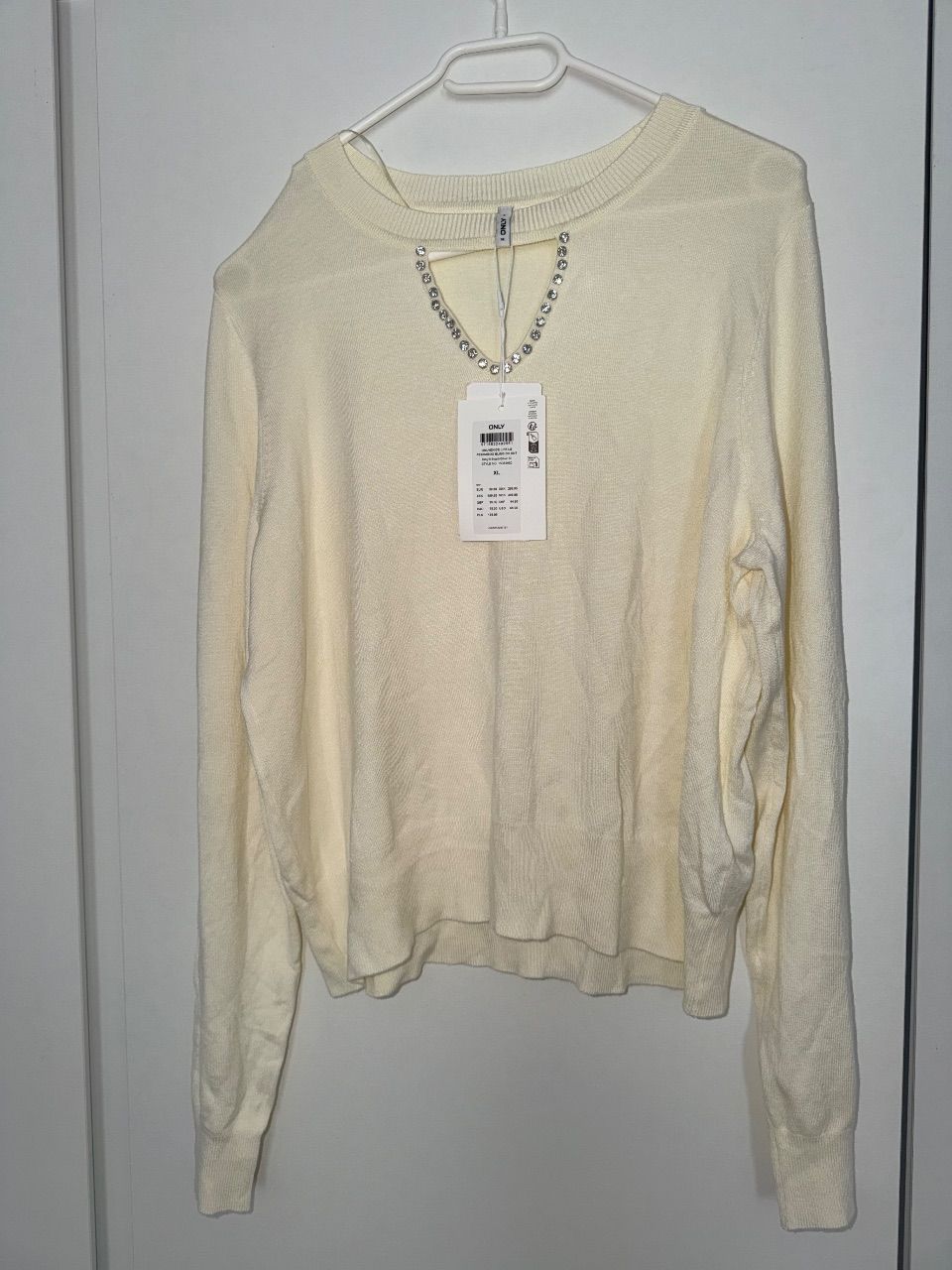 Only ONLY Damen Pullover in Creme mit Glitzer-/Strass-Details – Größe XL - Neu mit Et Size XL