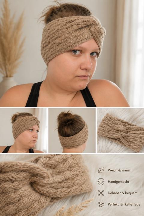 GlanzundGlitzer 🤎 Kuscheliges Strick-Stirnband in Beige 🤎 Size Einheitsgröße