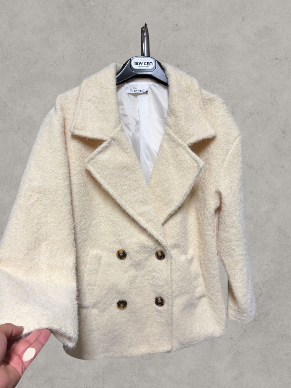 Sauce Damen Jacke Wolloptik Creme – Doppelreiher Einheitsgröße Size Einheitsgröße