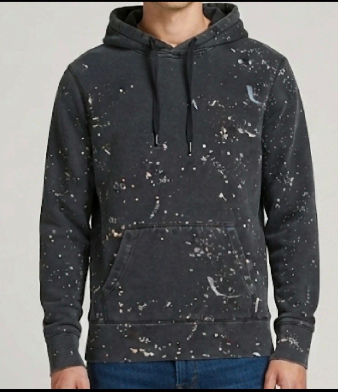 Hollister Hoodie schwarz mit weißem Splatter-Effekt,  Gr. S von Hollister Size S