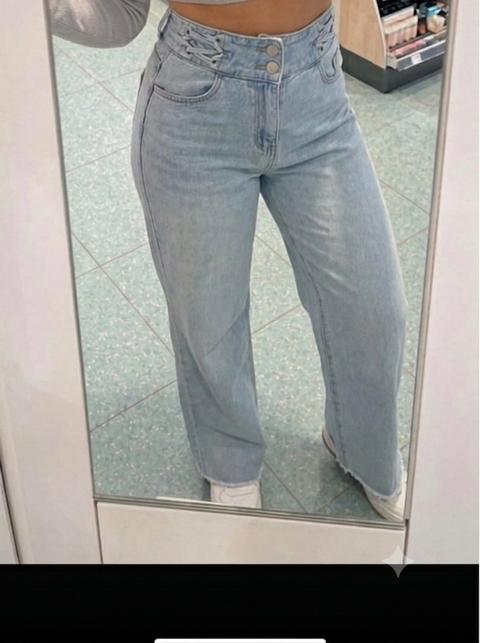 Shein High Waist Wide Leg Jeans mit Schnürung & Fransen – Gr. S Size S
