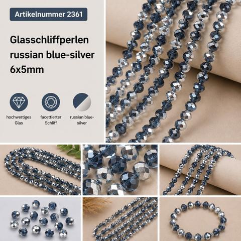 Ohne Marke Glasschliffperlen russian blue-silver