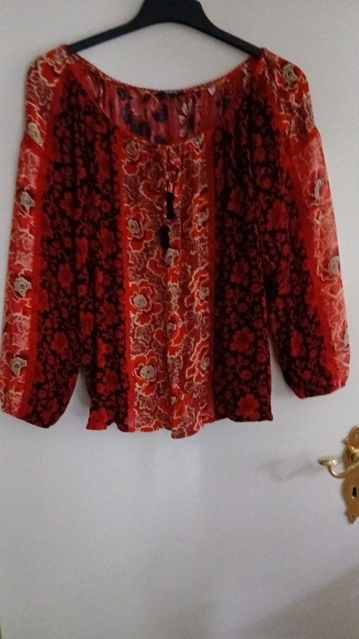 Desigual Desigual Bluse Rot Blumen Muster Gr. L Boho Size L