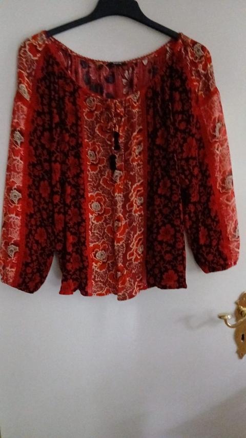 Desigual Desigual Bluse Rot Blumen Muster Gr. L Boho Size L