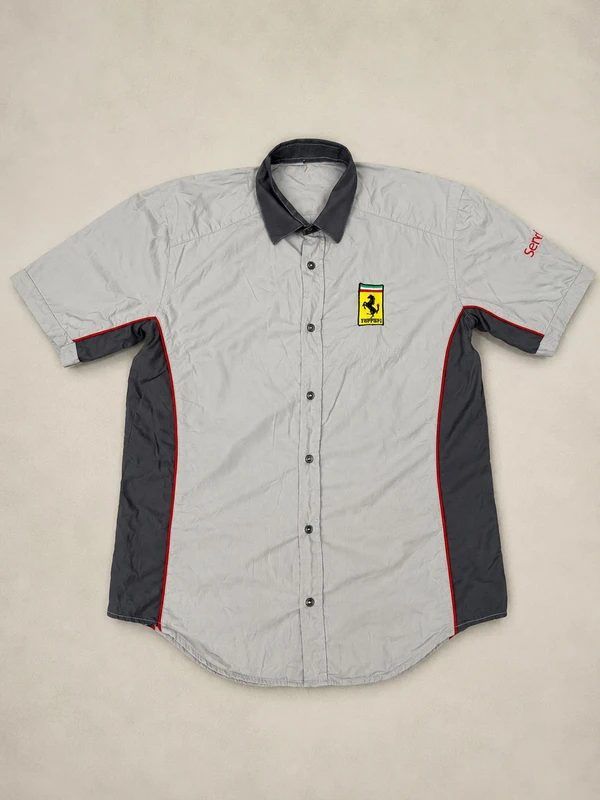 ferarri Ferrari Service Hemd Grau Rot – Vintage Racing Motorsport Workwear Y2K Size S