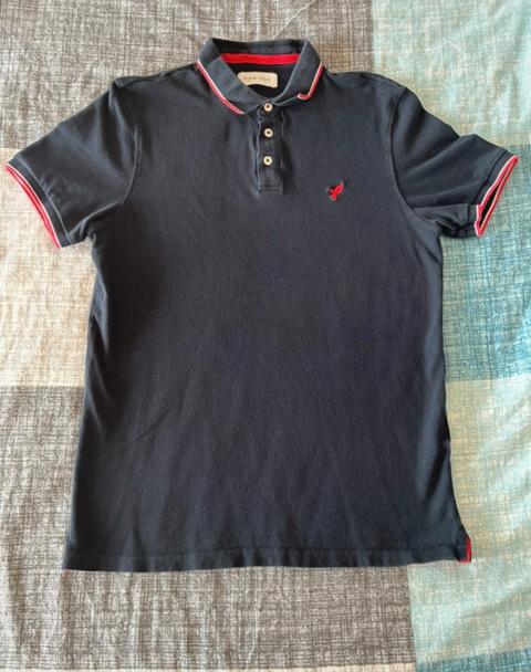 Pier One Pier One Poloshirt Herren – Dunkelblau mit rot-weißen Akzenten – Gr.M Size M
