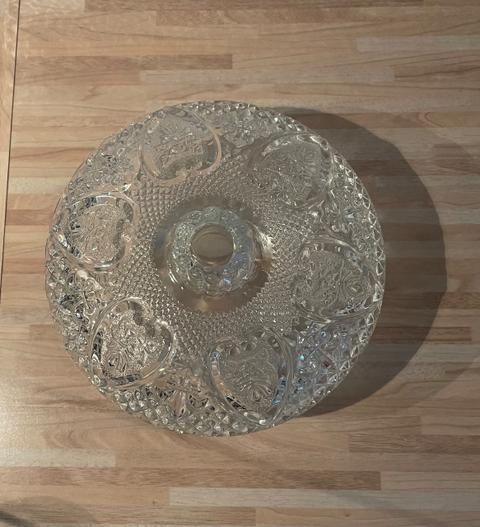 Ohne Marke Vintage Glasdose mit Deckel / Bonbonniere mit Herz- & Lilien-Muster