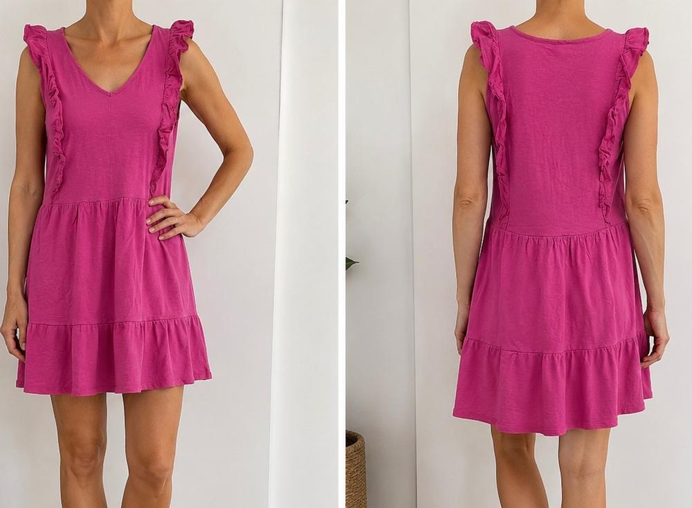ever.me Damen Kleid – Rosa, V-Ausschnitt, Rüschen, Größe M