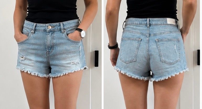 H&M H&M Hotpants Jeans Shorts Gr. 40 Damen hellblau Used Look Size L