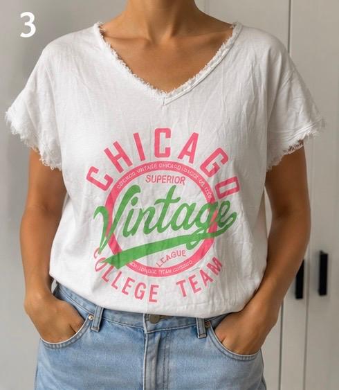Vintage Chicago College Team mit Fransen weiß/pink/grün 100% Baumwolle